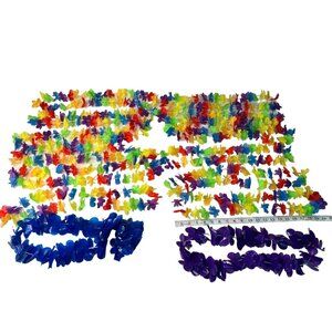 12 Hawaiian Luau Party Flower Leis Multicolor & Purple Plastic & Fabric 21 Inch